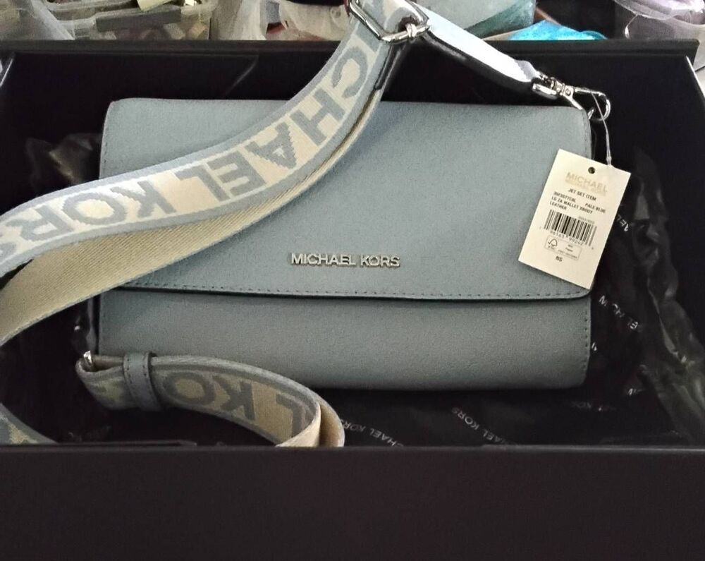 NWT~MICHAEL KORS Large East West Crossbody Bag Purse Pale Blue~Gift Boxed